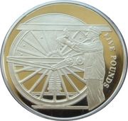5 Pounds - Elizabeth II Preparing the Locomotive; Silver Proof Gold plated, United Kingdom, 2006 reverse image