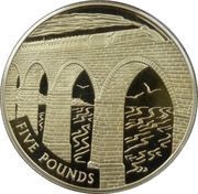 5 Pounds - Elizabeth II Train on Viaduct; Silver Proof Gold plated, United Kingdom, 2006 reverse image