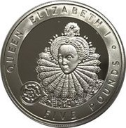 5 Pounds - Elizabeth II Queen Elizabeth I; Silver Proof Issue reverse image