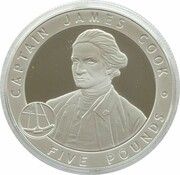 5 Pounds - Elizabeth II Captain James Cook; Silver Proof Issue, United Kingdom, 2007 reverse image