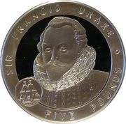 5 Pounds - Elizabeth II Sir Francis Drake; Silver Proof Issue, United Kingdom, 2007 reverse image