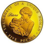5 Pounds - Elizabeth II Princess Diana; Gold Proof, United Kingdom, 2007 reverse image