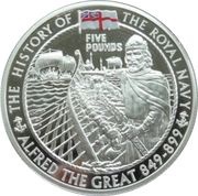 5 Pounds - Elizabeth II Alfred the Great; 4th Portrait; Silver Proof, United Kingdom, 2009 reverse image