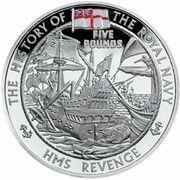 5 Pounds - Elizabeth II H.M.S. Revenge; 4th Portrait Silver Proof, United Kingdom, 2009 reverse image