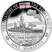 5 Pounds - Elizabeth II H.M.S. Warspite; 4th Portrait Silver Proof, United Kingdom, 2009 reverse image