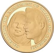 5 Pounds - Elizabeth II Engagement of Prince William and Catherine Middleton; Gold Proof, United Kingdom, 2010 reverse image