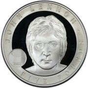 5 Pounds - Elizabeth II John Lennon; Silver Proof Issue, United Kingdom, 2010 reverse image