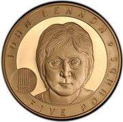 5 Pounds - Elizabeth II John Lennon; Gold Proof, United Kingdom, 2010 reverse image
