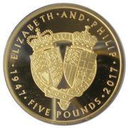 5 Pounds - Elizabeth II Platinum Wedding; Gold-Plated, United Kingdom, 2017 reverse image
