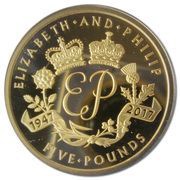 5 Pounds - Elizabeth II Platinum Wedding - EP; Gold-Plated, United Kingdom, 2017 reverse image