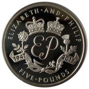 5 Pounds - Elizabeth II Platinum Wedding - EP; Silver Plated, United Kingdom, 2017 reverse image