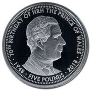 5 Pounds - Elizabeth II Prince Charles; Silver Proof, United Kingdom, 2018 reverse image