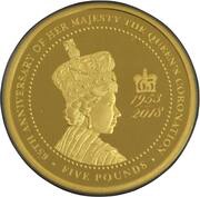 5 Pounds - Elizabeth II 65th Ann. Coronation; Gold Proof, United Kingdom, 2018 reverse image