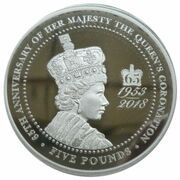 5 Pounds - Elizabeth II 65th Ann. Coronation; Silver Proof, United Kingdom, 2018 reverse image