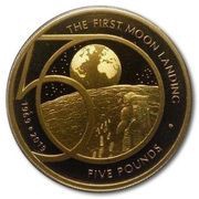 5 Pounds - Elizabeth II The 50th Anniversary of the Moon Landing; Gold Proof, United Kingdom, 2019 reverse image