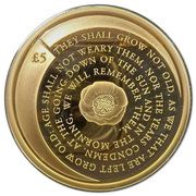 5 Pounds - Elizabeth II 2020 Remembrance Day; Gold clad, United Kingdom, 2020 reverse image