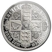 5 Pounds - Elizabeth II Gothic - Quartered Arms; Silver, United Kingdom, 2021 reverse image