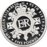 5 Pounds - Elizabeth II 95th Birthday; Silver Triple Thickness, United Kingdom, 2021 reverse image