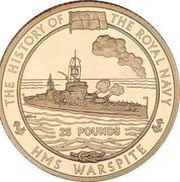 25 Pounds - Elizabeth II Royal Navy - H.M.S. Warspite, United Kingdom, 2005 reverse image