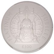 100 Pounds - Elizabeth II Platinum Jubilee - Queen on throne, United Kingdom, 2022 reverse image