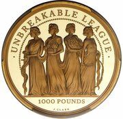 1000 Pounds - Elizabeth II Platinum Jubilee - Four Graces, United Kingdom, 2022 reverse image