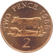 2 Pence - Elizabeth II 3rd portrait; non-magnetic FAO, United Kingdom, 1985-1990 reverse image