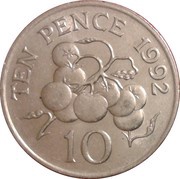 10 Pence - Elizabeth II 3rd portrait; small type, United Kingdom, 1992-1997 reverse image