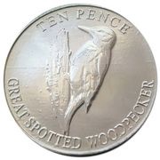 10 Pence - Elizabeth II Great Spotted Woodpecker, United Kingdom, 2021 reverse image