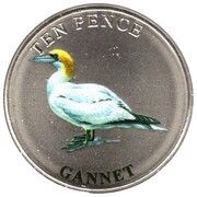 10 Pence - Elizabeth II Gannet; Colourised, United Kingdom, 2021 reverse image
