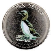 10 Pence - Elizabeth II Guillemot; Colourised, United Kingdom, 2021 reverse image