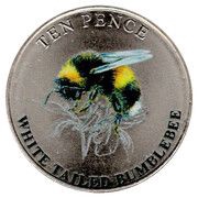 10 Pence - Elizabeth II White Tailed Bumblebee; Colourised reverse image