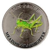 10 Pence - Elizabeth II Meadow Grasshopper; Colourised, United Kingdom, 2021 reverse image