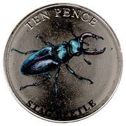 10 Pence - Elizabeth II Stag Beetle; Colourised, United Kingdom, 2021 reverse image