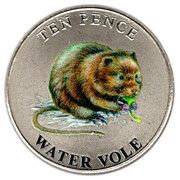 10 Pence - Elizabeth II Water Vole; Colourised, United Kingdom, 2022 reverse image