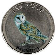 10 Pence - Elizabeth II Barn Owl; Colourised, United Kingdom, 2022 reverse image
