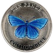 10 Pence - Elizabeth II Common Blue; Colourised, United Kingdom, 2022 reverse image