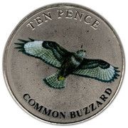 10 Pence - Elizabeth II Common Buzzard; Colourised, United Kingdom, 2022 reverse image