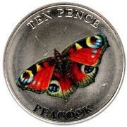 10 Pence - Elizabeth II Peacock; Colourised, United Kingdom, 2022 reverse image