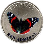 10 Pence - Elizabeth II Red Admiral; Colourised, United Kingdom, 2022 reverse image