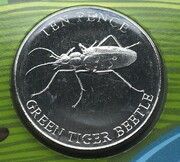 10 Pence - Charles III Green Tiger Beetle, United Kingdom, 2023 reverse image