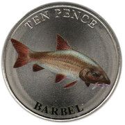 10 Pence - Charles III Barbel; Colourised, United Kingdom, 2023 reverse image