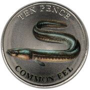 10 Pence - Charles III Common Eel; Colourised, United Kingdom, 2023 reverse image