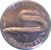 10 Pence - Charles III Common Eel, United Kingdom, 2023 reverse image