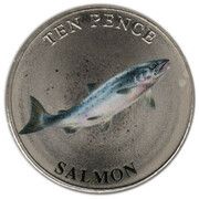 10 Pence - Charles III Salmon; Colourised, United Kingdom, 2023 reverse image