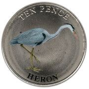 10 Pence - Charles III Heron; Colourised, United Kingdom, 2023 reverse image