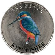 10 Pence - Charles III Kingfisher; Colourised, United Kingdom, 2023 reverse image