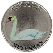 10 Pence - Charles III Mute Swan; Colourised, United Kingdom, 2023 reverse image