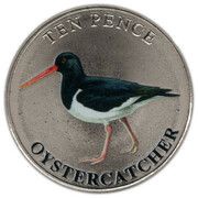 10 Pence - Charles III Oystercatcher; Colourised, United Kingdom, 2023 reverse image