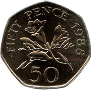 50 Pence - Elizabeth II 3rd portrait; large type, United Kingdom, 1985-1997 reverse image