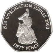 50 Pence - Elizabeth II Coronation Jubilee; Silver proof, United Kingdom, 2003 reverse image